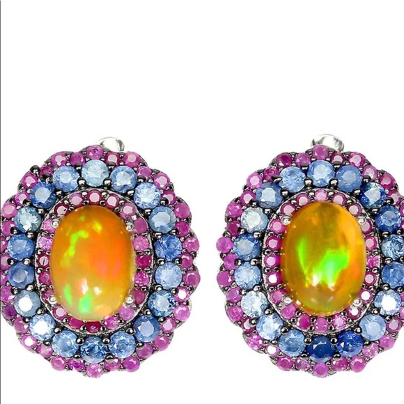 Exquisite Genuine Fiery  Opals with Sapphires & Rubies - Picture 3 of 7